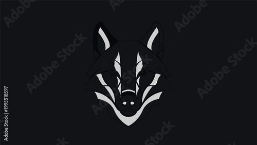 Minimalist Graphic Illustration of a Fox Head on Dark Background.