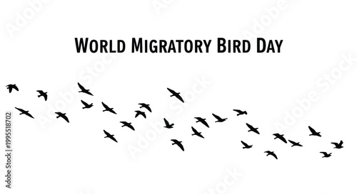 World Migratory Bird Day celebration with a flock of birds flying in formation