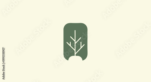 Minimalist Green Tree Logo Design on a Light Background.