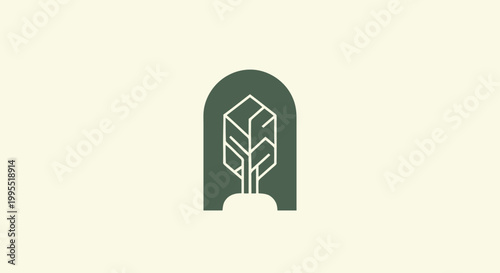 Minimalist Green Tree Logo Design on a Light Background.