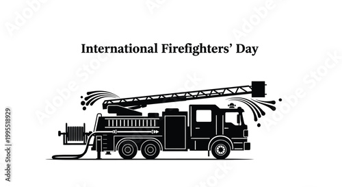 International Firefighters' Day vector illustration featuring a firetruck with a ladder and water spray