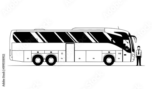 Modern coach bus vector illustration tourist transport vehicle with driver isolated