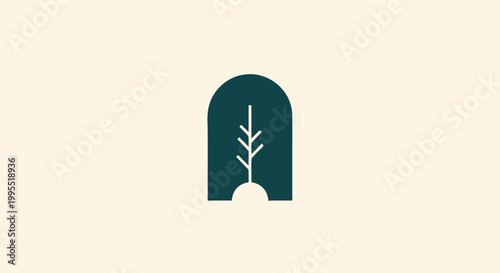Minimalist Green Tree Logo Design on Cream Background.