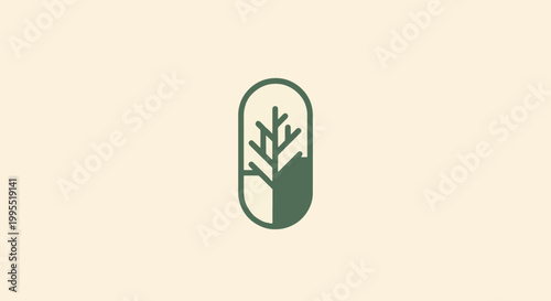 Minimalist Green Tree Logo Design on Cream Background for Branding.