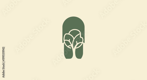 Minimalist Green Tree Logo on a Light Beige Background.