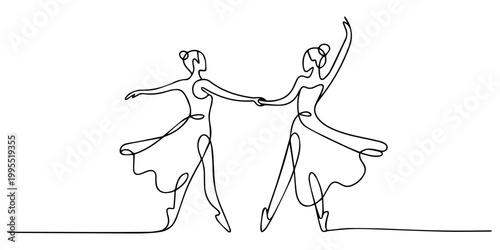 Two women celebrate the Teej festival. Teej one-line drawing, beautiful woman dancing at a Teej festival. Teej one-line drawing, Teej 30th August dancing pro vector minimal style concept. dancing grac