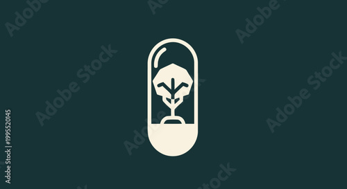 Minimalist Illustration of a Plant Growing Inside a Capsule.