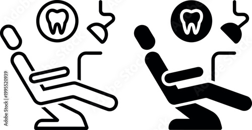 Black and white dental patient icons showing sitting and reclining positions in dental chair