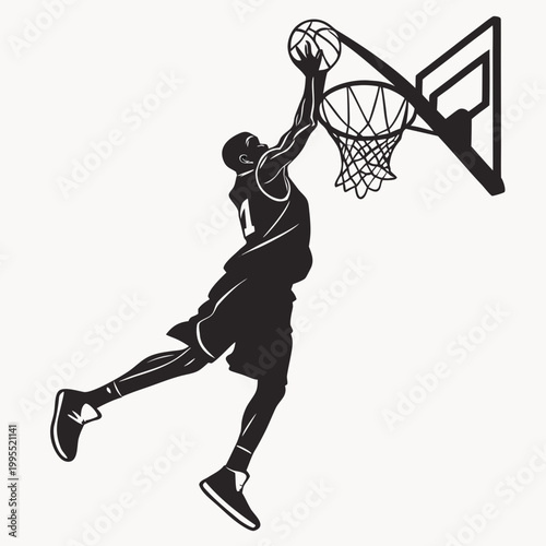 Basketball player, dunking, silhouette, sports icon, athletic vector