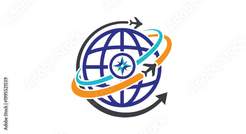Global Travel and Tourism Logo Depicting Worldwide Destinations.