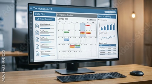 Modern Office Computer Displaying Business Analytics Dashboard.