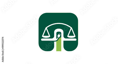 Green Justice Scales Logo on White Background for Law Firms.