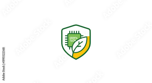 Free Download Green Technology Shield with Leaf and Microchip Icon. - GFXLoad