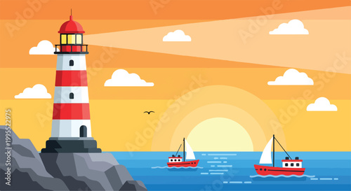 Foto A lighthouse on a rocky cliff guides boats