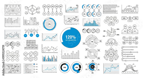 Extensive Vector Set of Modern Business Data Analytics, Infographics, and Charts for Statistical Presentation and Financial Growth Visualization