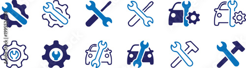 car gear service bule icon set vector illustration design collection 