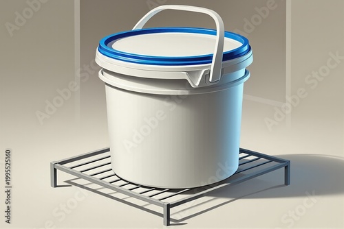 Glaze bucket on prep rack in a clean studio product setup