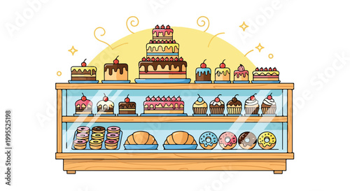 Tableau sur toile A colorful bakery display case with assorted sweet treats
