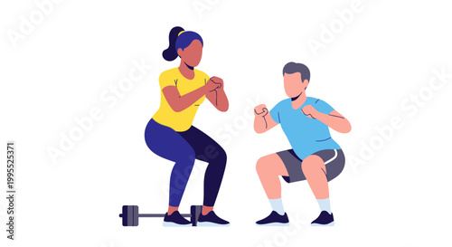 People doing squat exercises together.