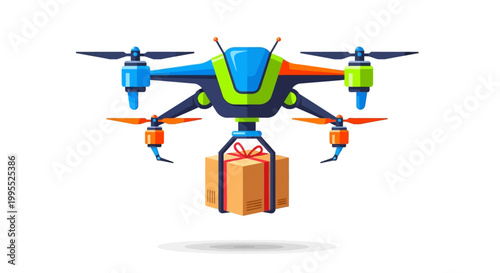 Multicolor Drone Carrying Delivery Box.