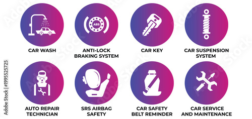 Car Service and Auto Repair Maintenance Vector Icon Set