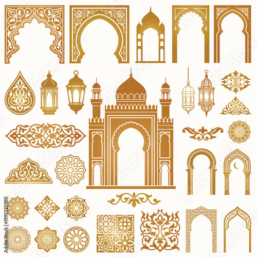 A set of Middle Eastern silhouettes. Arabic decor, Muslim arches