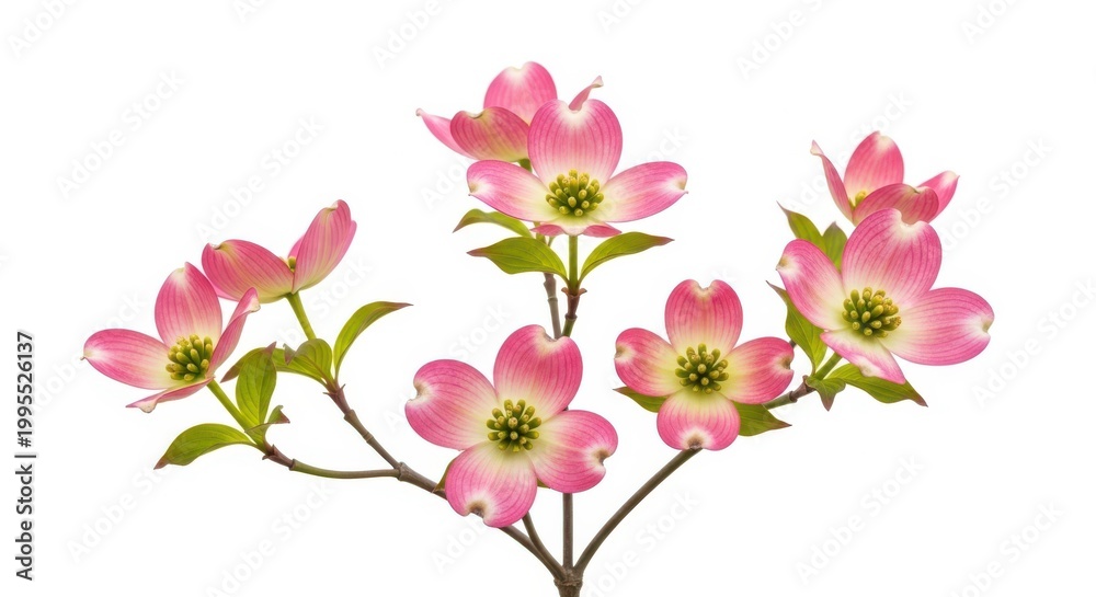 Fototapeta premium Beautiful pink dogwood flowers on a branch isolated on white background