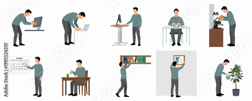 Diverse Office Activity Flat Illustration with Employee in Daily Work Routine