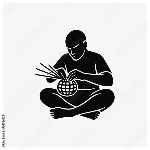 Silhouette of a craftsman building a globe, representing geography, history, or world knowledge.