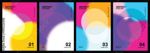 Set of abstract posters featuring soft blurry gradients and glowing circular shapes perfect for creative brand identity and modern digital backgrounds.