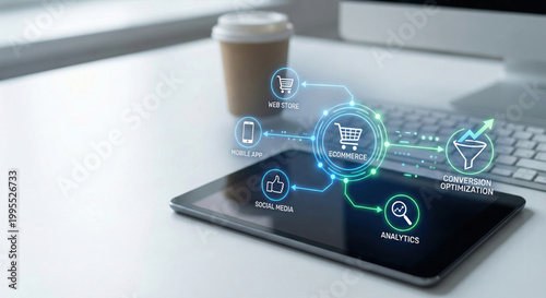 Ecommerce conversion tracking tablet analytics digital online store ecommerce conversion tracking concept tablet screen with