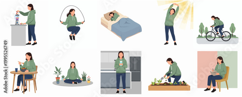 Minimalist Lifestyle Illustration Set of Daily Routine and Healthy Activities