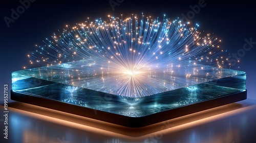 Fiber optic light display on glass platform