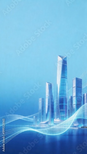 Futuristic city skyline with reflective towers