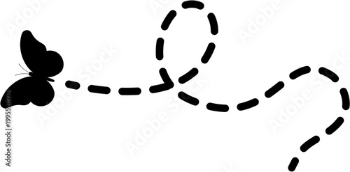 Butterfly flies with dotted trail