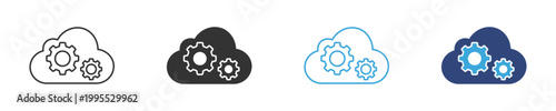 Cloud settings icons set, Cloud configuration symbols, Gear cloud icons, Cloud service vector icons, System settings symbols