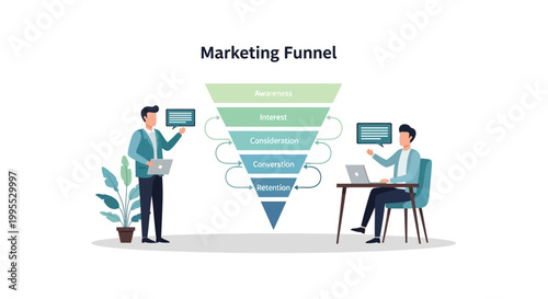 Business people with marketing funnel.