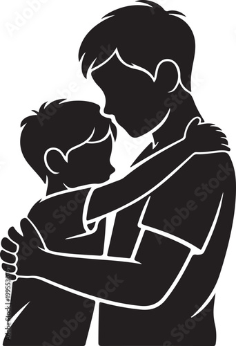 Silhouette of two cousins hugging, expressing warmth and family bonding