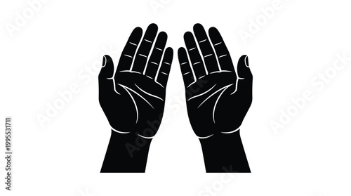 Black silhouette of two open hands palms up for begging prayer giving or receiving gesture conceptual illustration