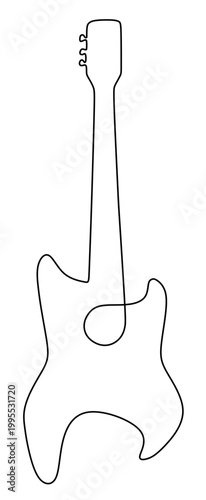 continuous line drawing of an electric guitar. vector image of a single continuous line on a white background. world music day