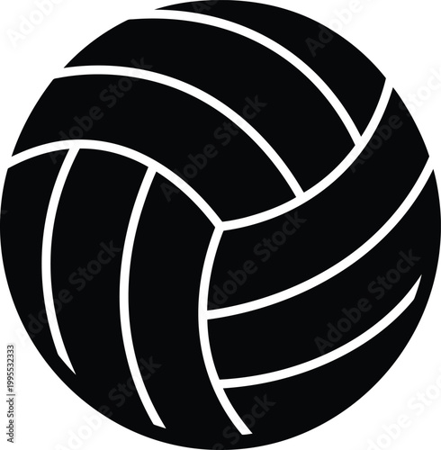 Detailed black volleyball ball icon isolated on transparent vector background.