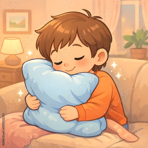 little boy sitting on sofa