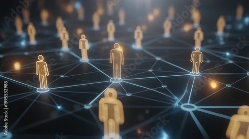 Digital network of connected people icons representing social media and communication technology concept