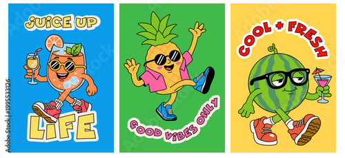Fun and Playful Fruit Mascots with Cocktail Drinks
