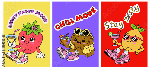 Fun and Zesty Fruit Mascots with Cocktails