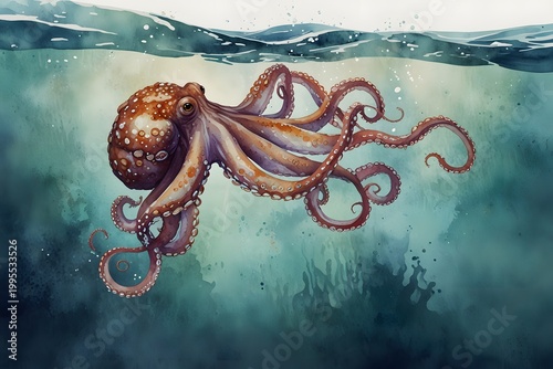 Octopus hunting for food in the ocean