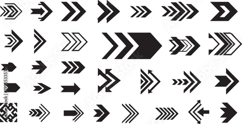 Collection of various black arrow icons on white