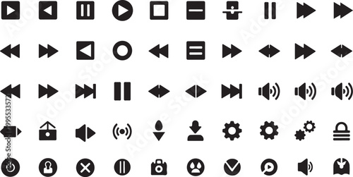 Collection of various media control icons displayed