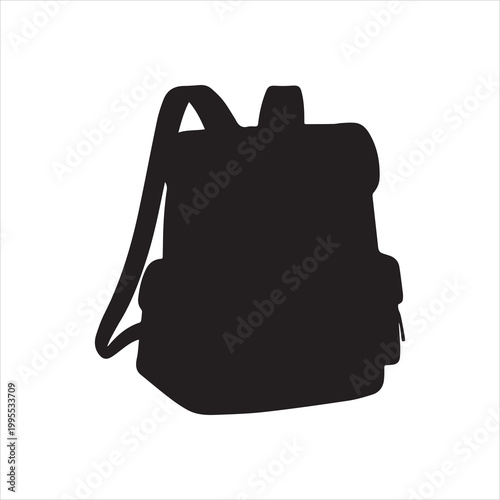 Black school backpack silhouette vector design.