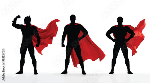 фотографія Silhouettes of three superheroes standing in heroic poses wearing red capes